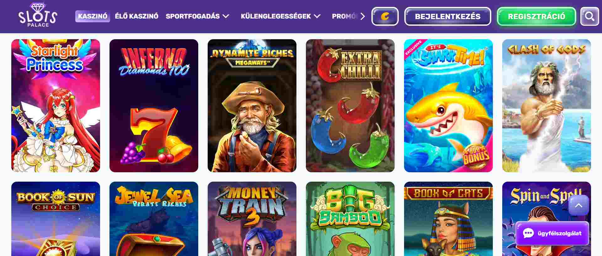 Kaszinójåtékok a Slots Palace-nål