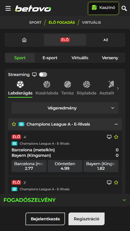 Betovo Bookmaker Live betting Hungary