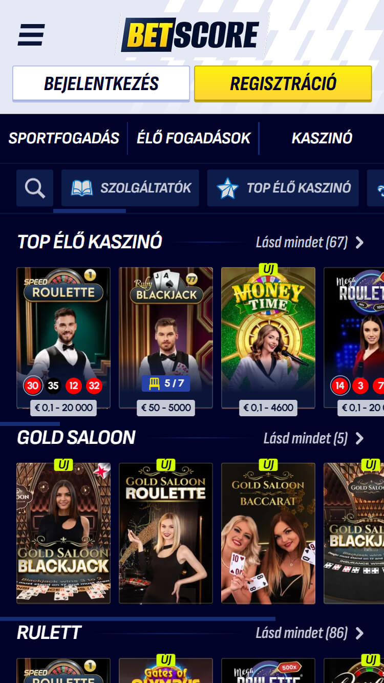Betscore Élő osztós játékok