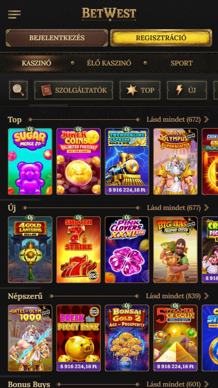 Betwest kaszinó nyerőgépek