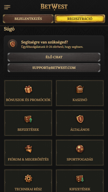 Betwest technikai támogatás
