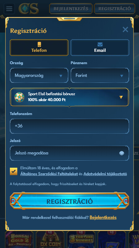 Casea bukméker regisztráció
