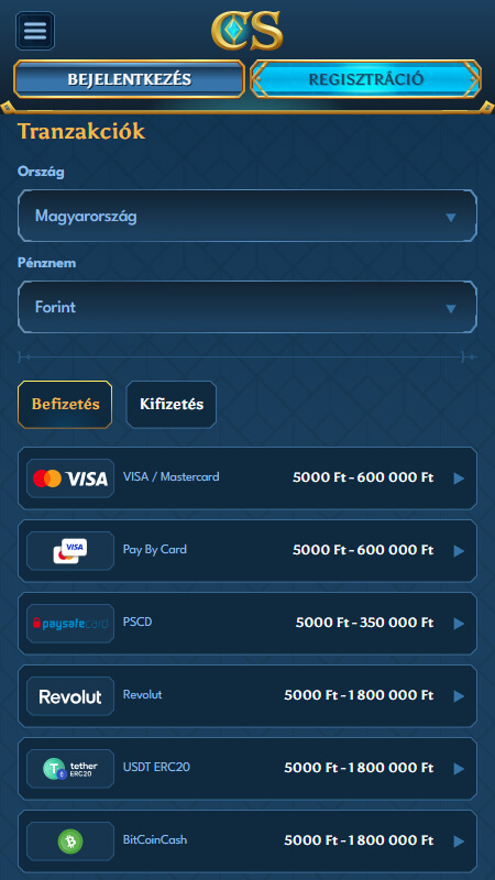 Casea Fizetési módok