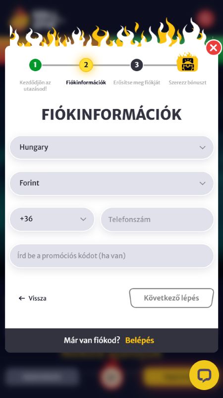 Fiók létrehozása a Hellspinn