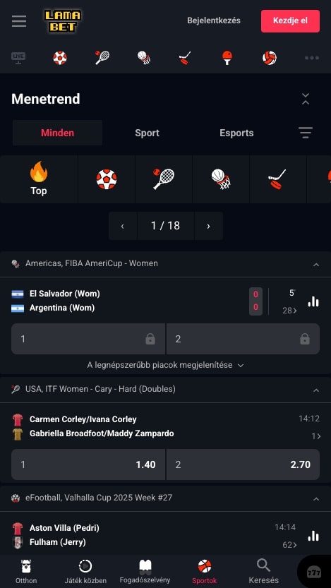 Lamabet sportfogadási felület