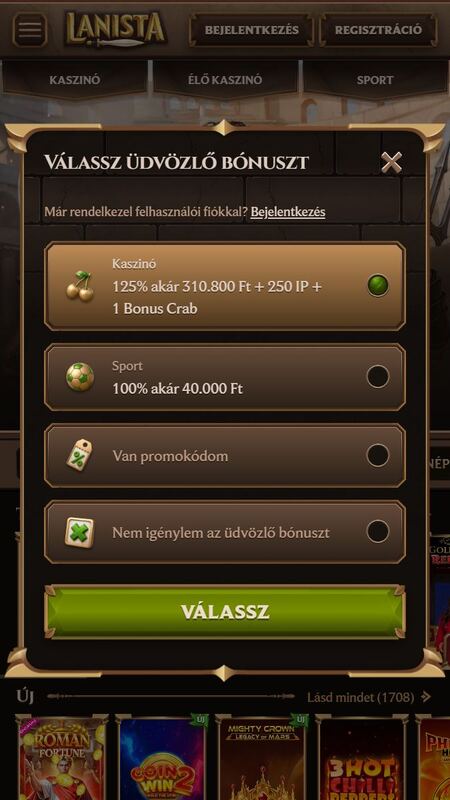 Regisztráció a Lanistánál Casino: 1. lépés