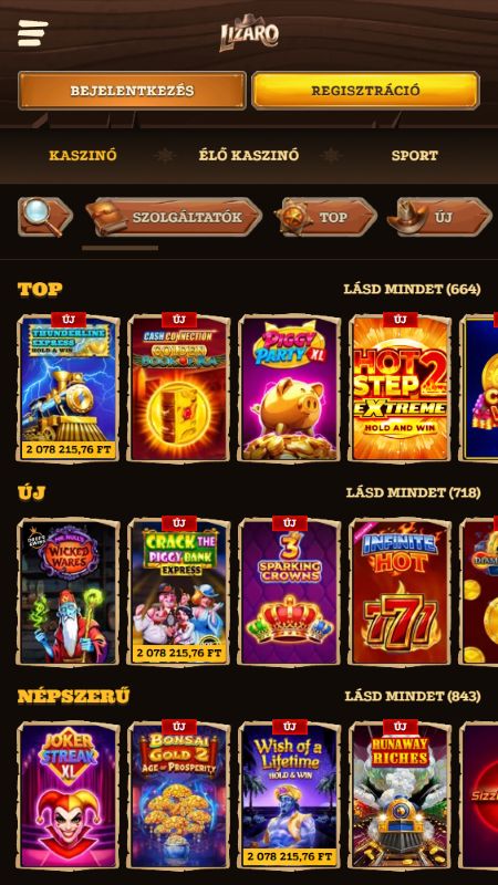 Online kaszinó rész a Lizaro n