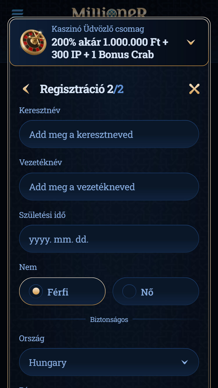 Millioner kaszino registraciok