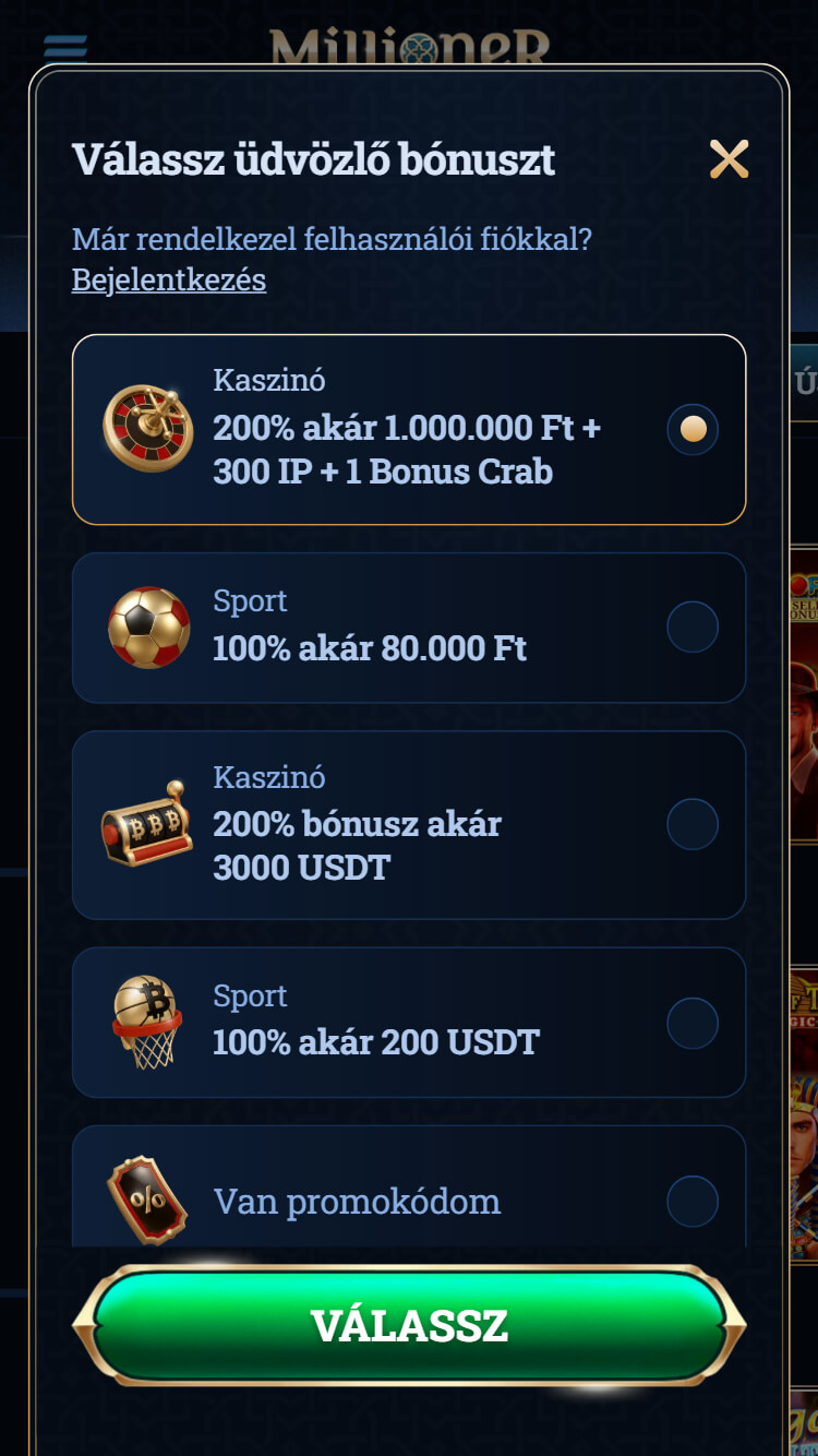 Millioner kaszino registraciok