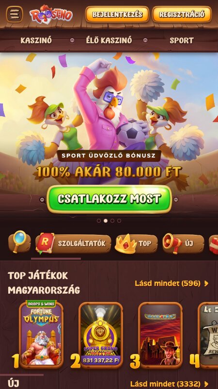Roostino fogadóiroda kezdőlapja