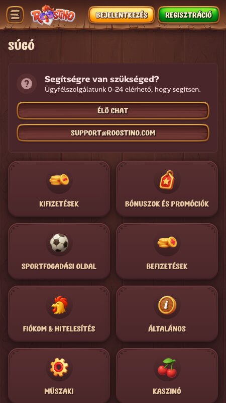 Ügyfélszolgálat a Roostino oldalon