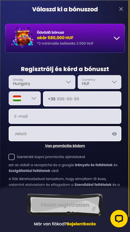 Regisztrációhoz Slotsgem Casino