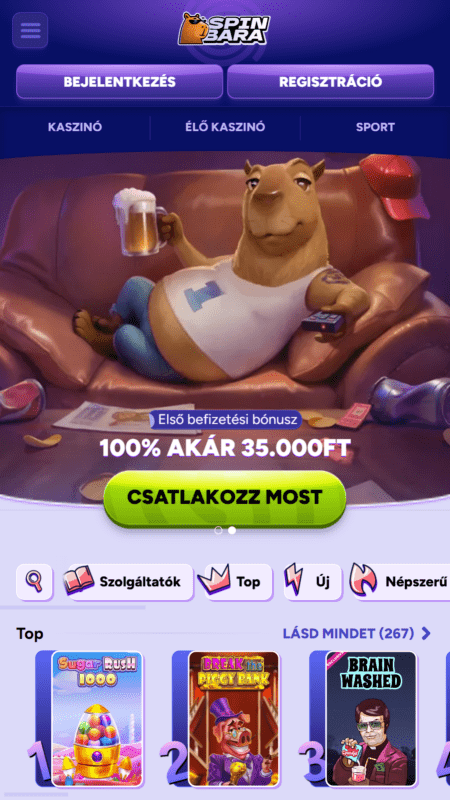 Spinbara fogadóiroda főoldala