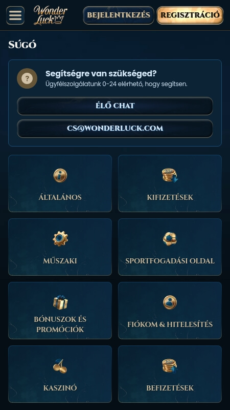 Wonderluck technical support page HU