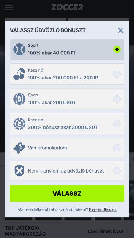 A Zoccer Kaszinó regisztrációjának 2. lépése
