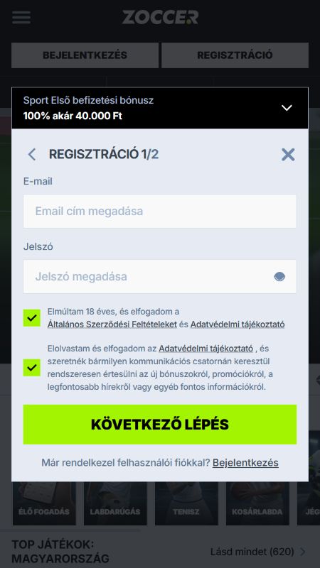 A Zoccer Kaszinó regisztrációjának 3. lépése