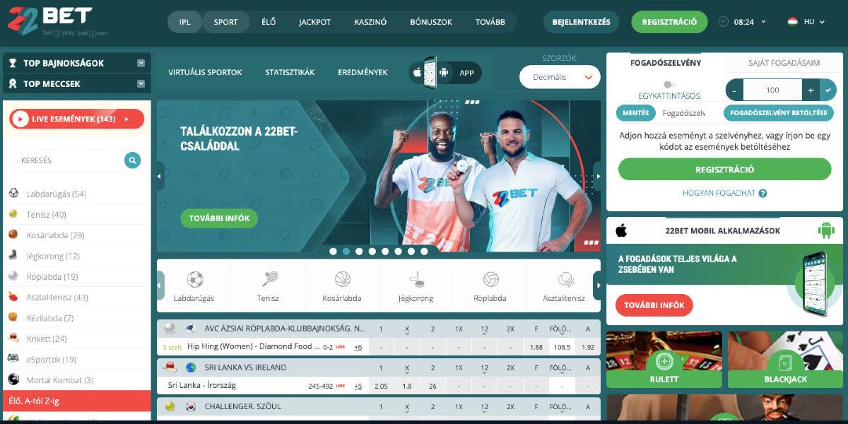 22Bet online sportfogadá