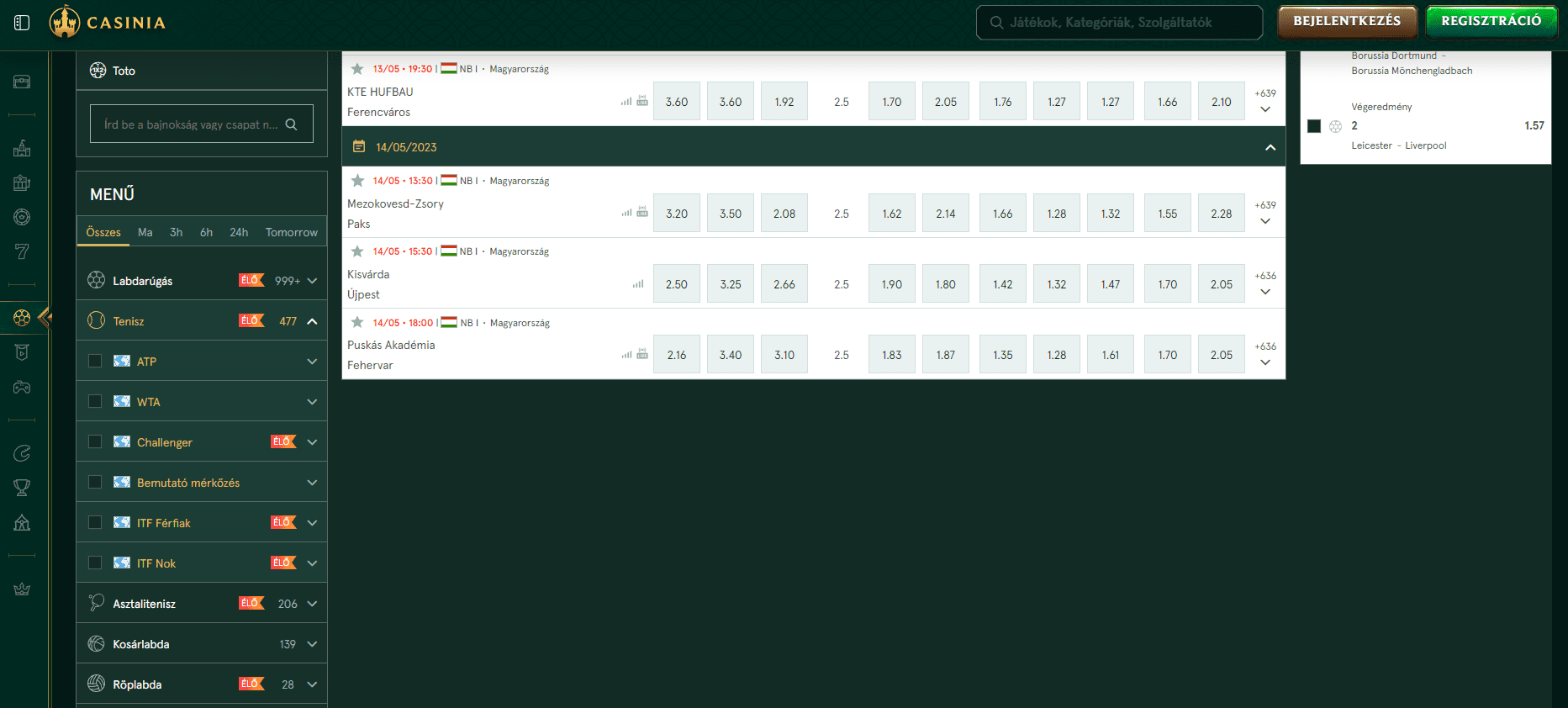 Casinia online sportfogadás