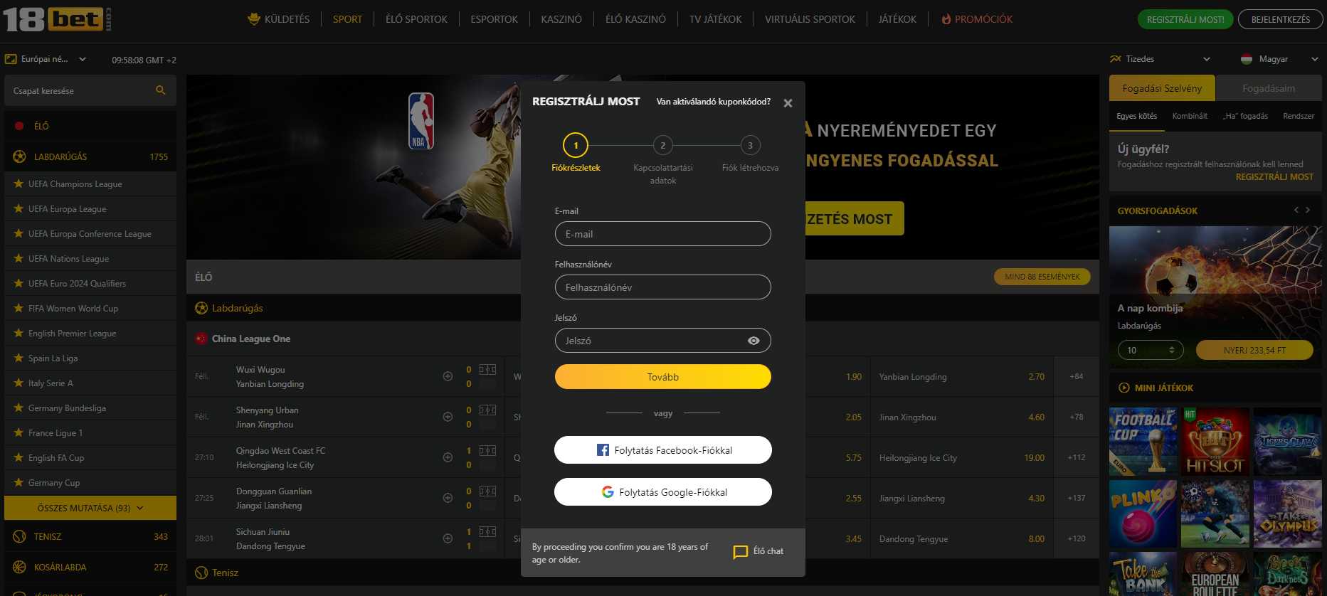 18Bet Regisztráció