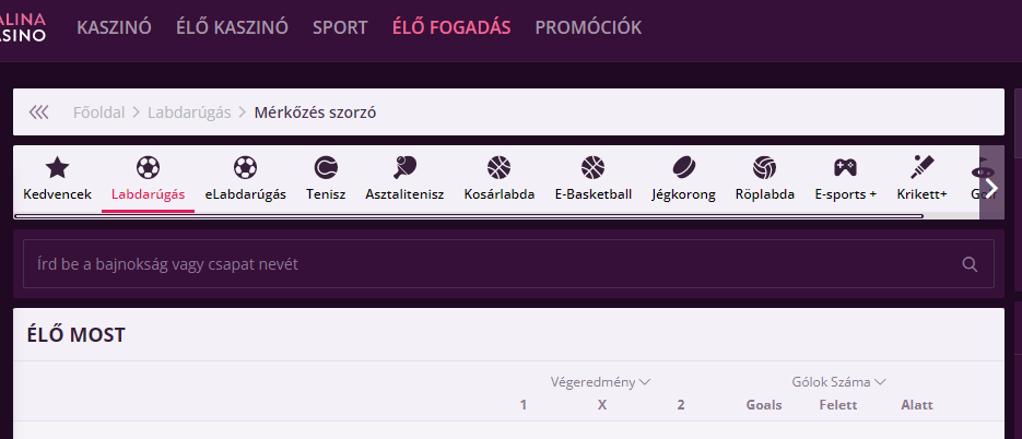 Élő fogadások Malina Casino