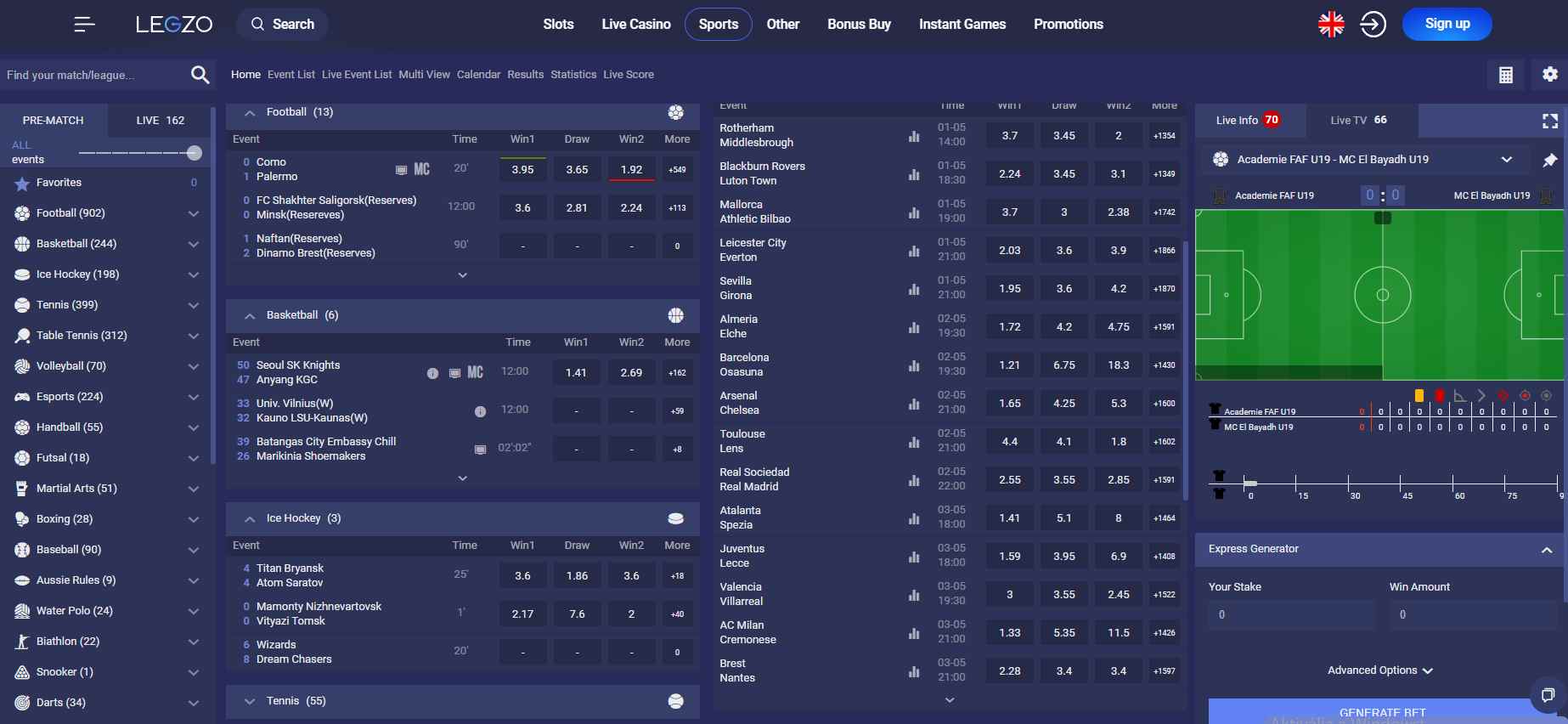 Legzo sports betting pre-match
