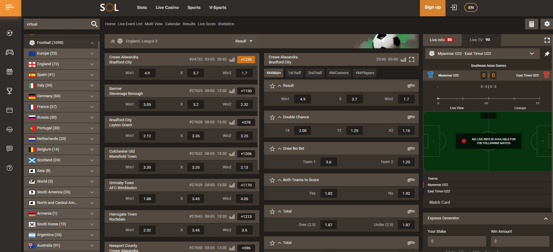 Sol Casino sports betting football