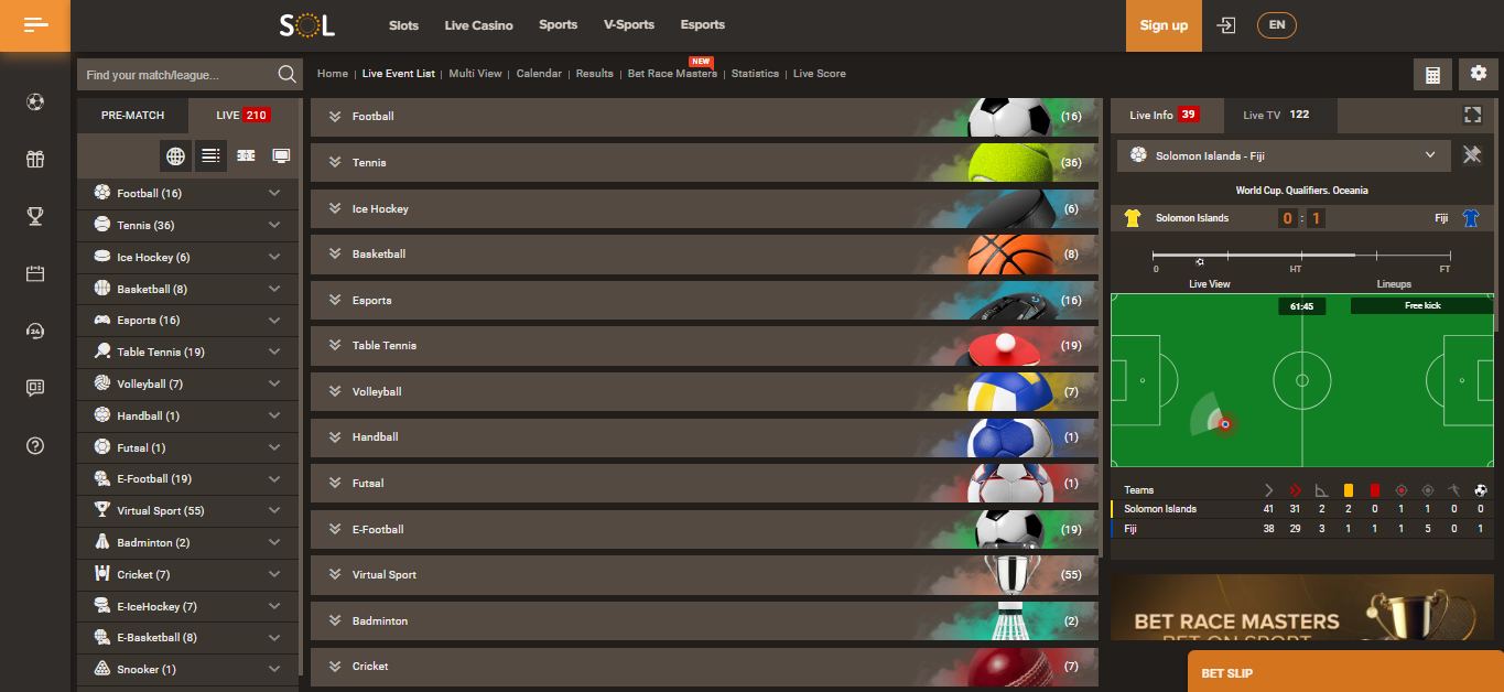 SOL Live Sport betting, sportfogadasok.net