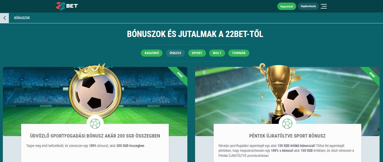 22Bet bonuses offer
