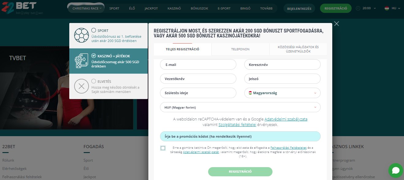 22Bet Casino Registration HU