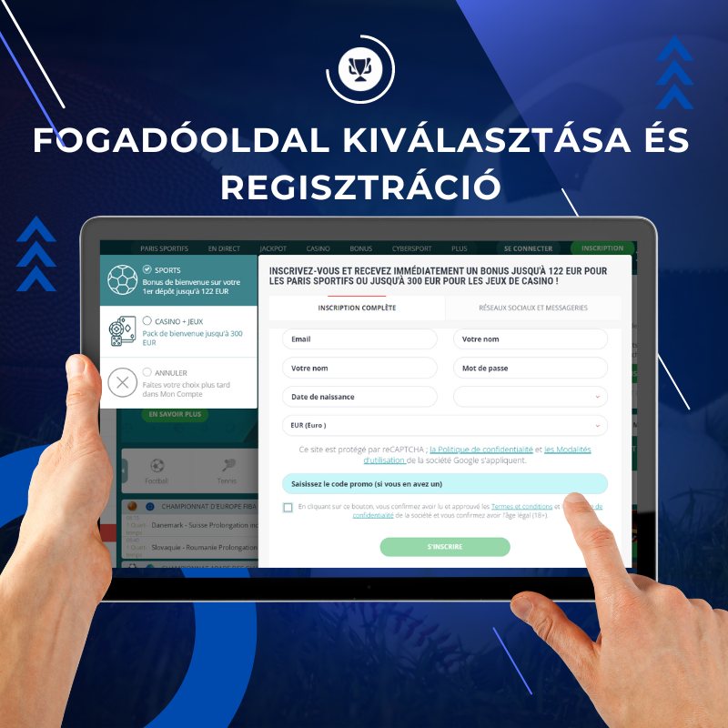 Fogadóoldal kiválasztása és regisztráció