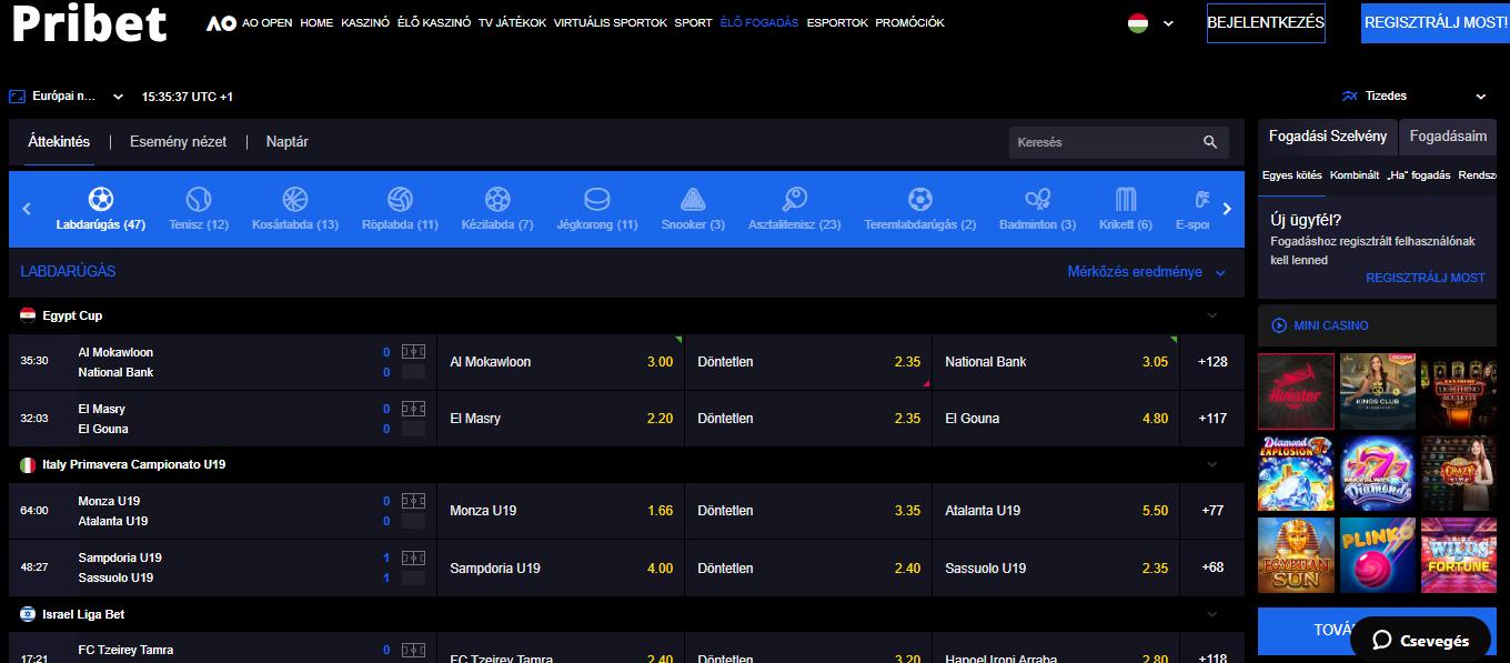 Pribet Live Sport Betting , sportfogadasok.net