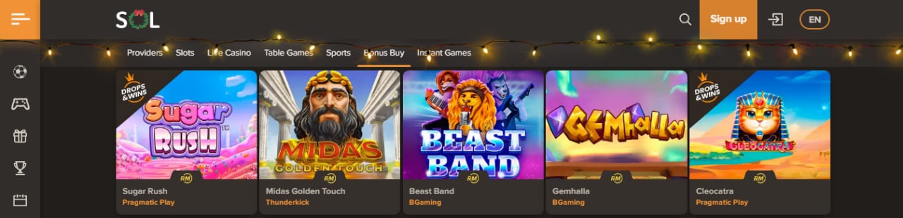 Sol Casino games