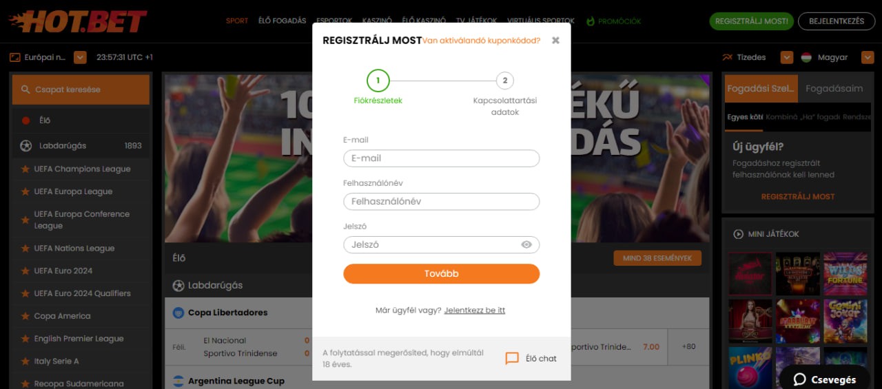 regisztráljunk a HotBet
