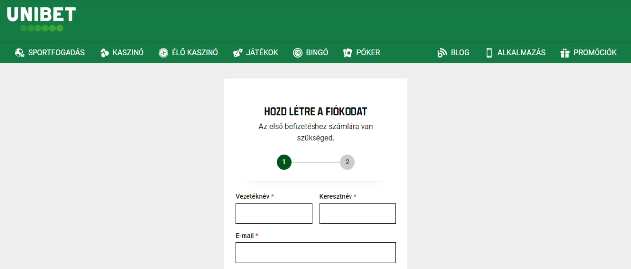 regisztráljunk a Unibet