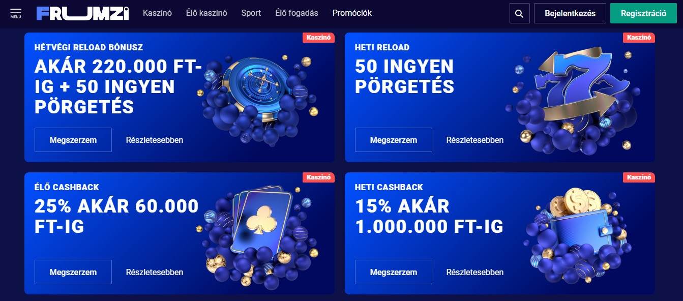 Frumzi Kaszino Bónuszok és Promócióki, sportfogadasok.net