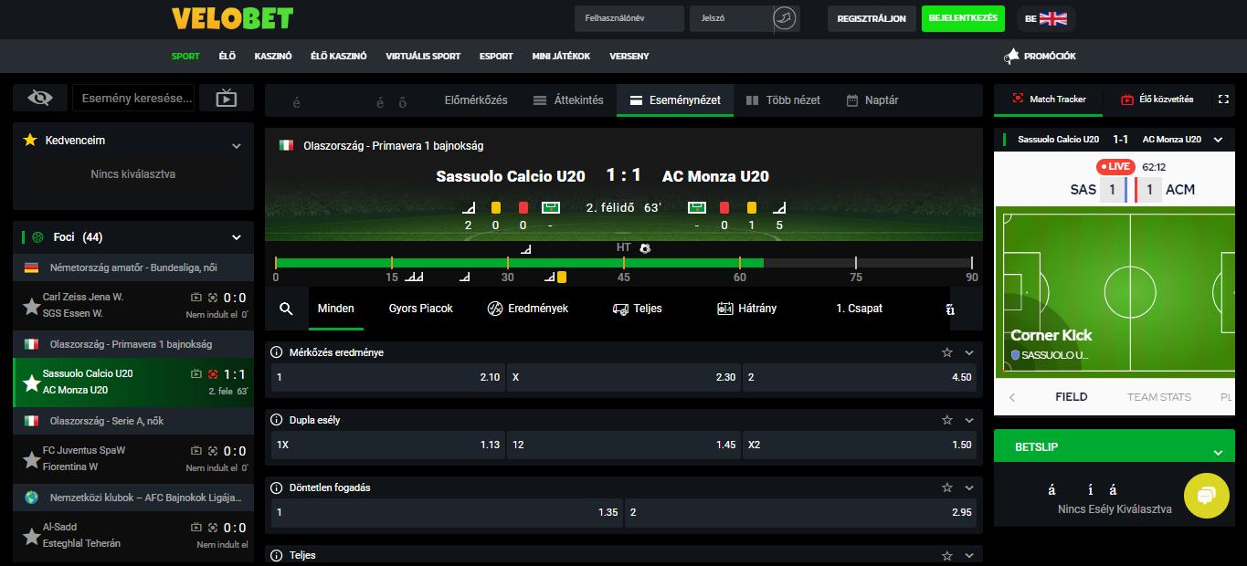 Velobet Live Betting Hungary, sportfogadasok.net