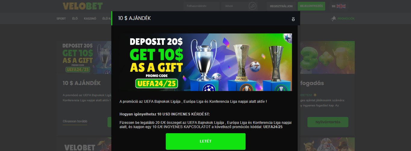 Velobet Sport Betting Bonus Hungary, sportfogadasok.net