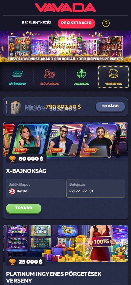Vavada kaszinó bónuszok és Versenyek (mobile), sportfogadasok.net