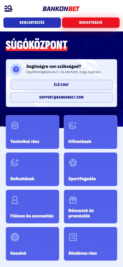 Bankonbet Help center Hungary(mobile screen), sportfogadasok.net