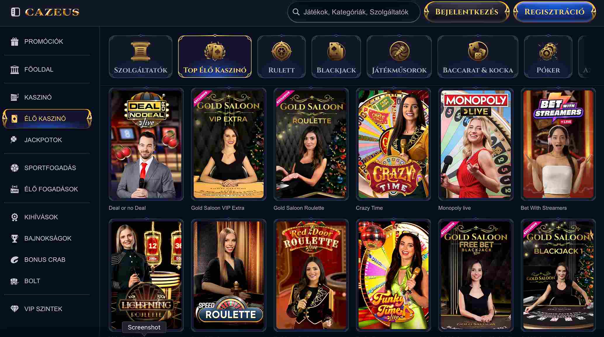Cazeus live casino desktop