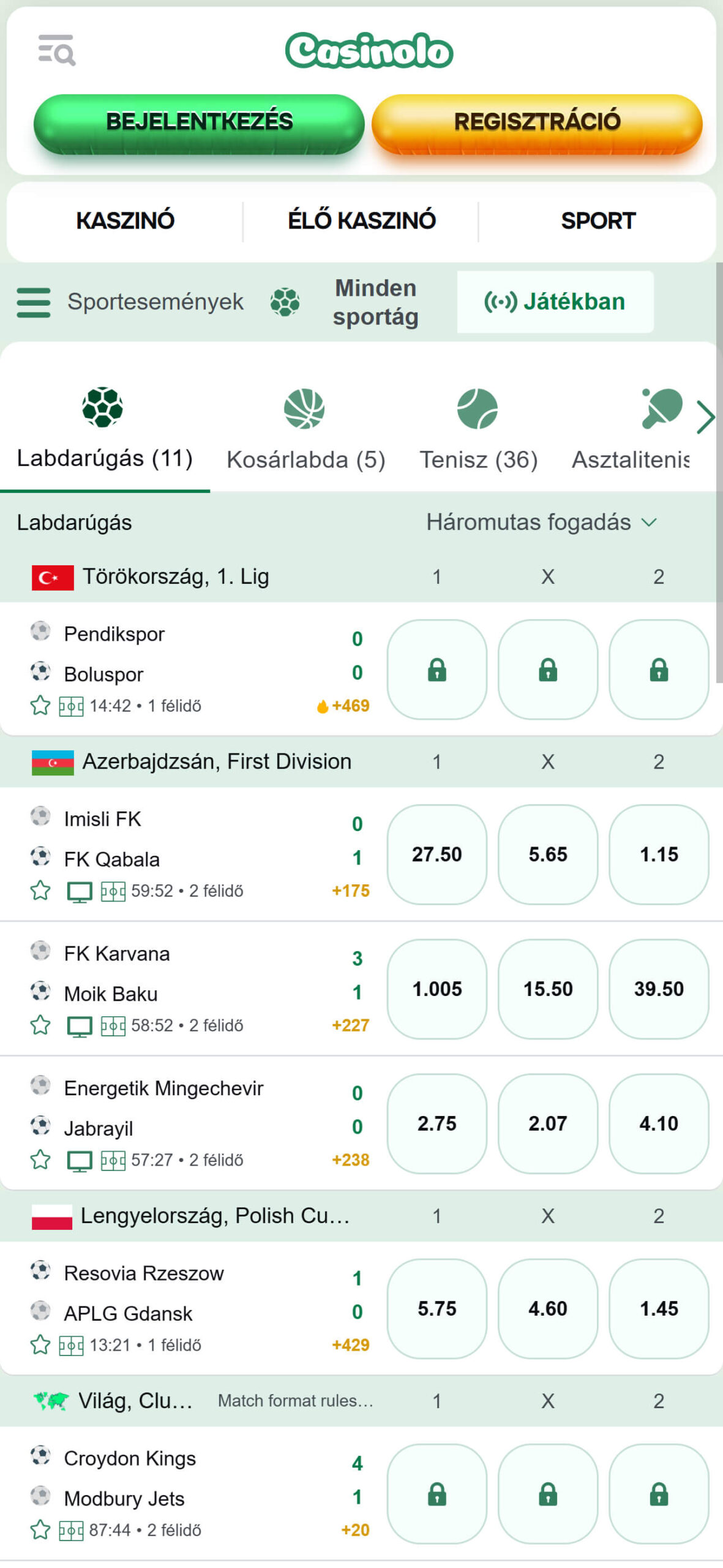 Casinolo Live Sport Betting Hungary (mobile), sportfogadasok.net