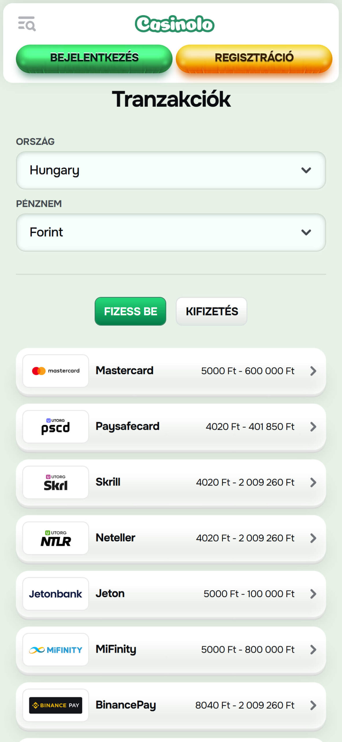 Casinolo Payments Hungary (mobile), sportfogadasok.net