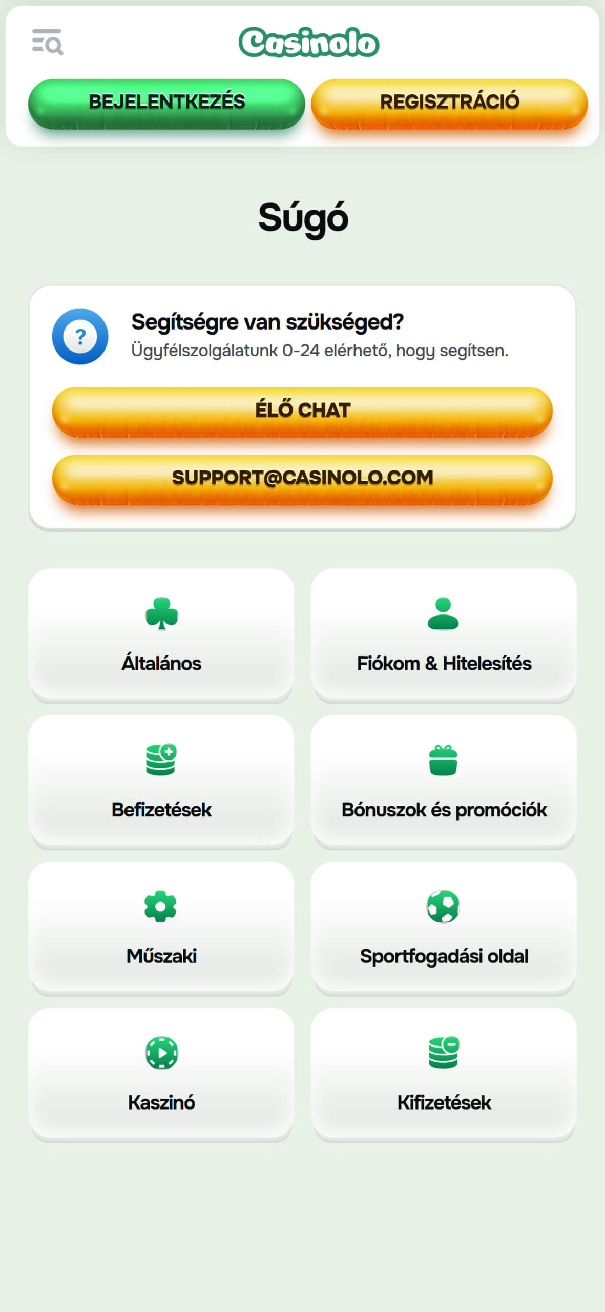 Casinolo Support Hungary (mobile), sportfogadasok.net