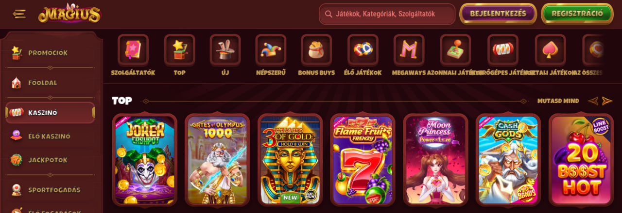 Játékkínálat a Magius kaszinónál
