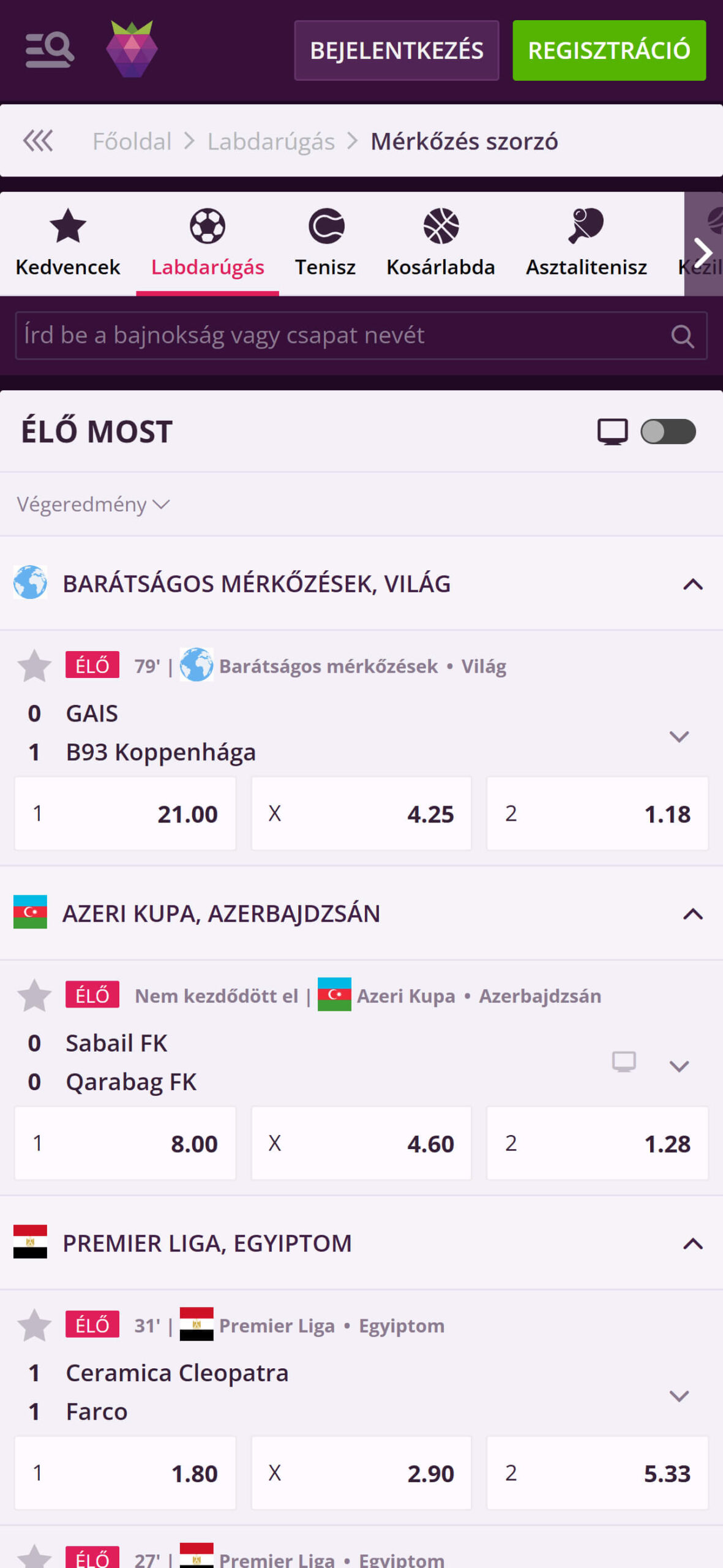 Malina Bookmaker Live Sport Betting Hungary (mobile), sportfogadasok.net