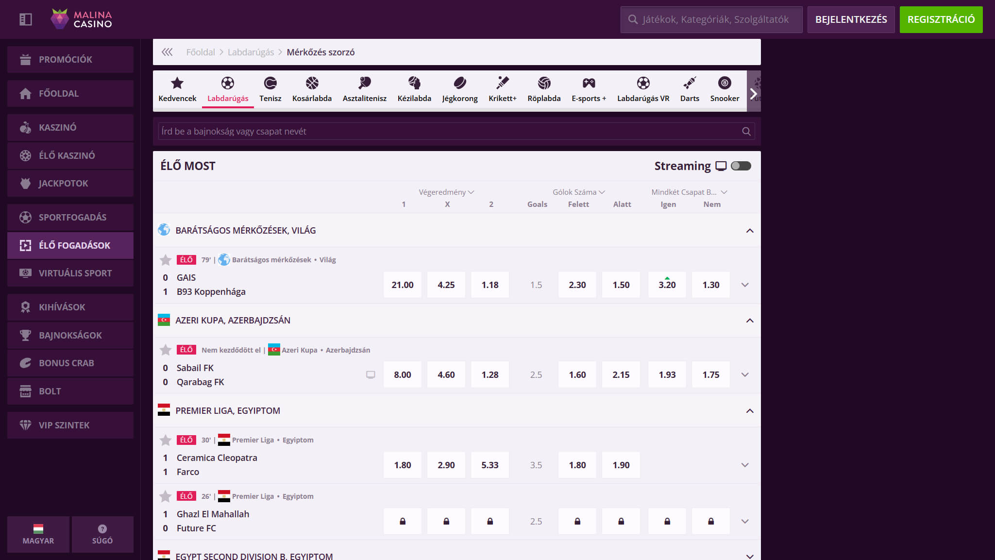 Malina Bookmaker Live Sport Betting Hungary, sportfogadasok.net