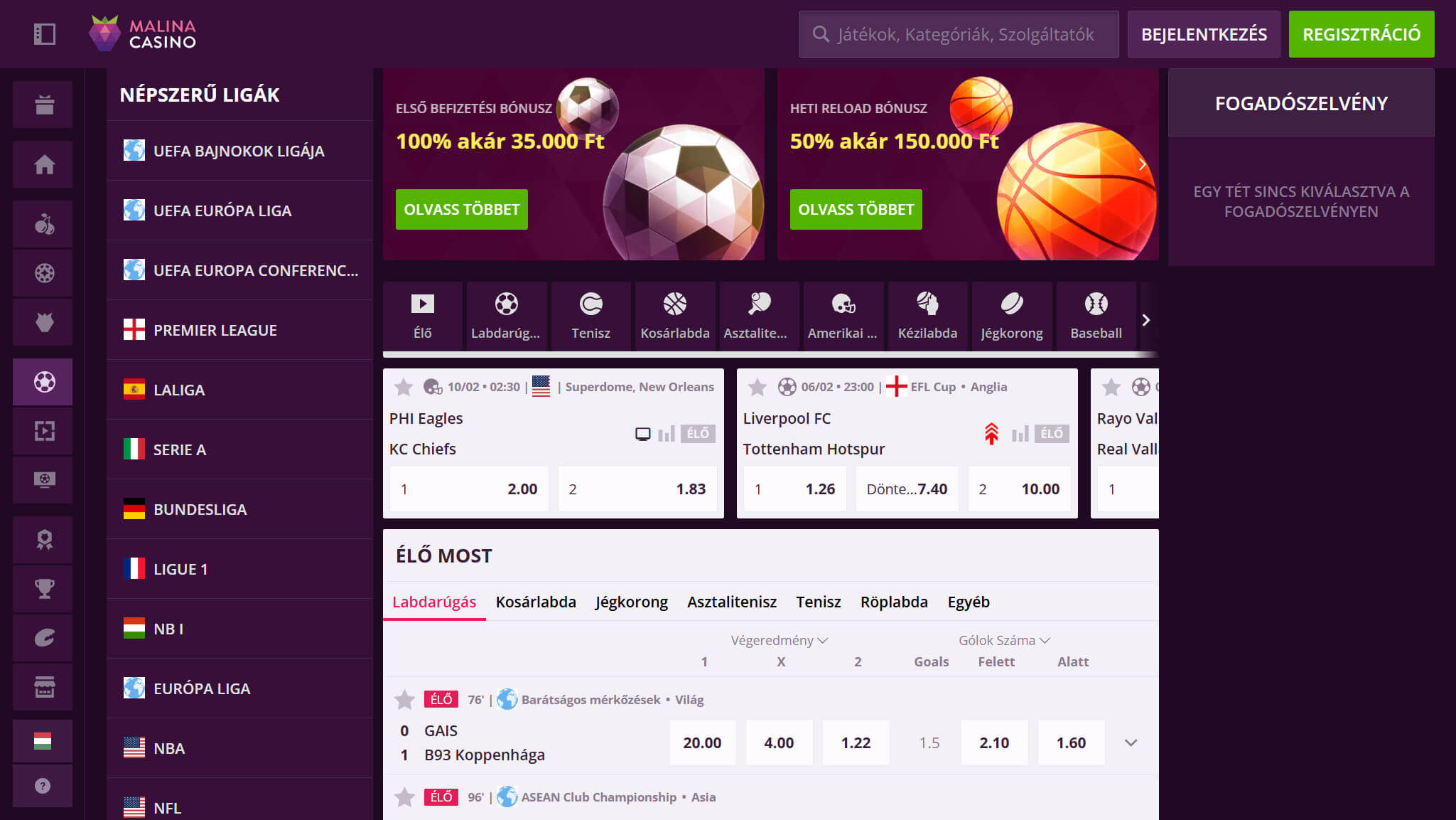 Malina Bookmaker Sport Betting Hungary, sportfogadasok.net
