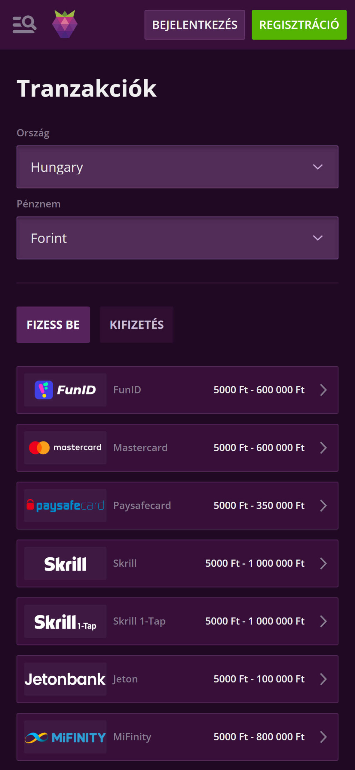 Malina Casino Payments Hungary (mobile), sportfogadasok.net