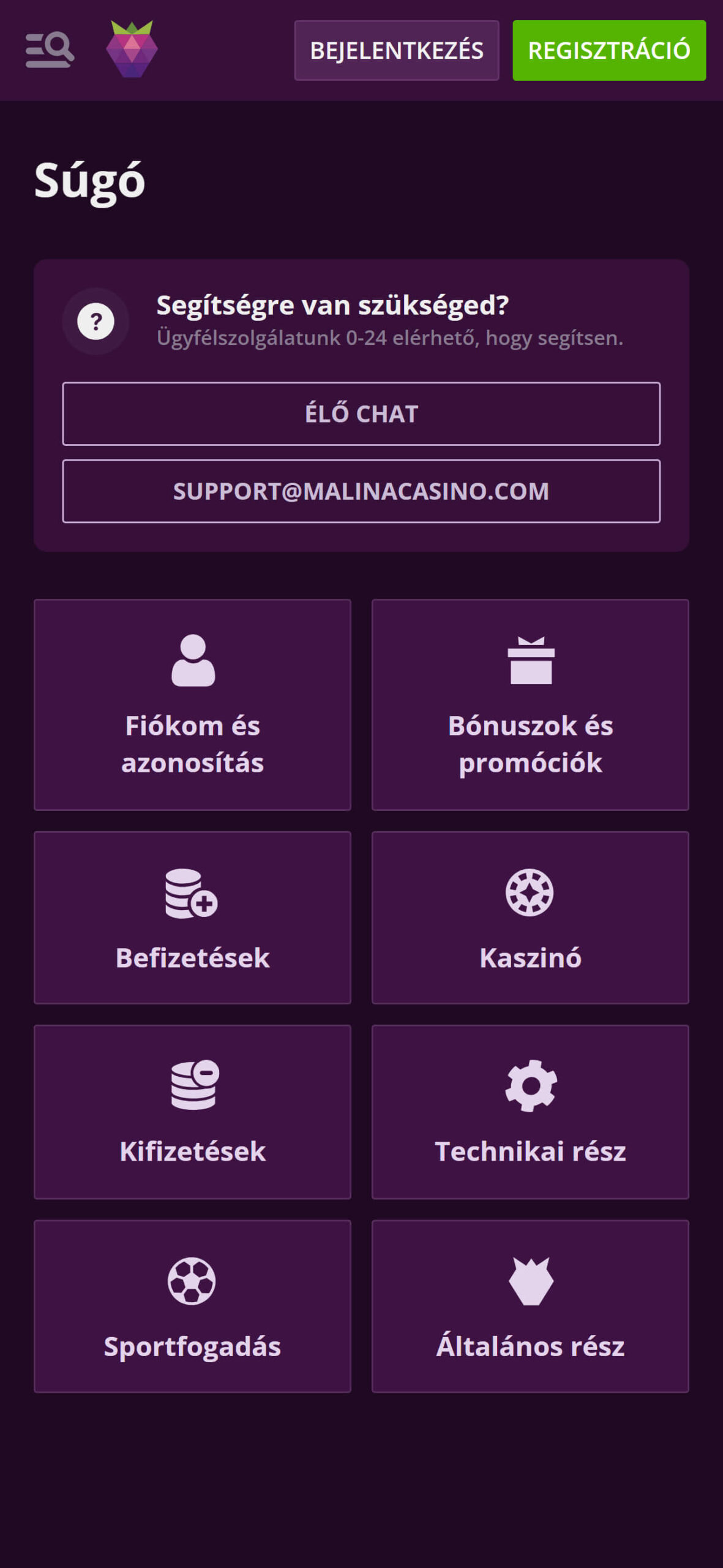 Malina Casino Support Hungary (mobile), sportfogadasok.net