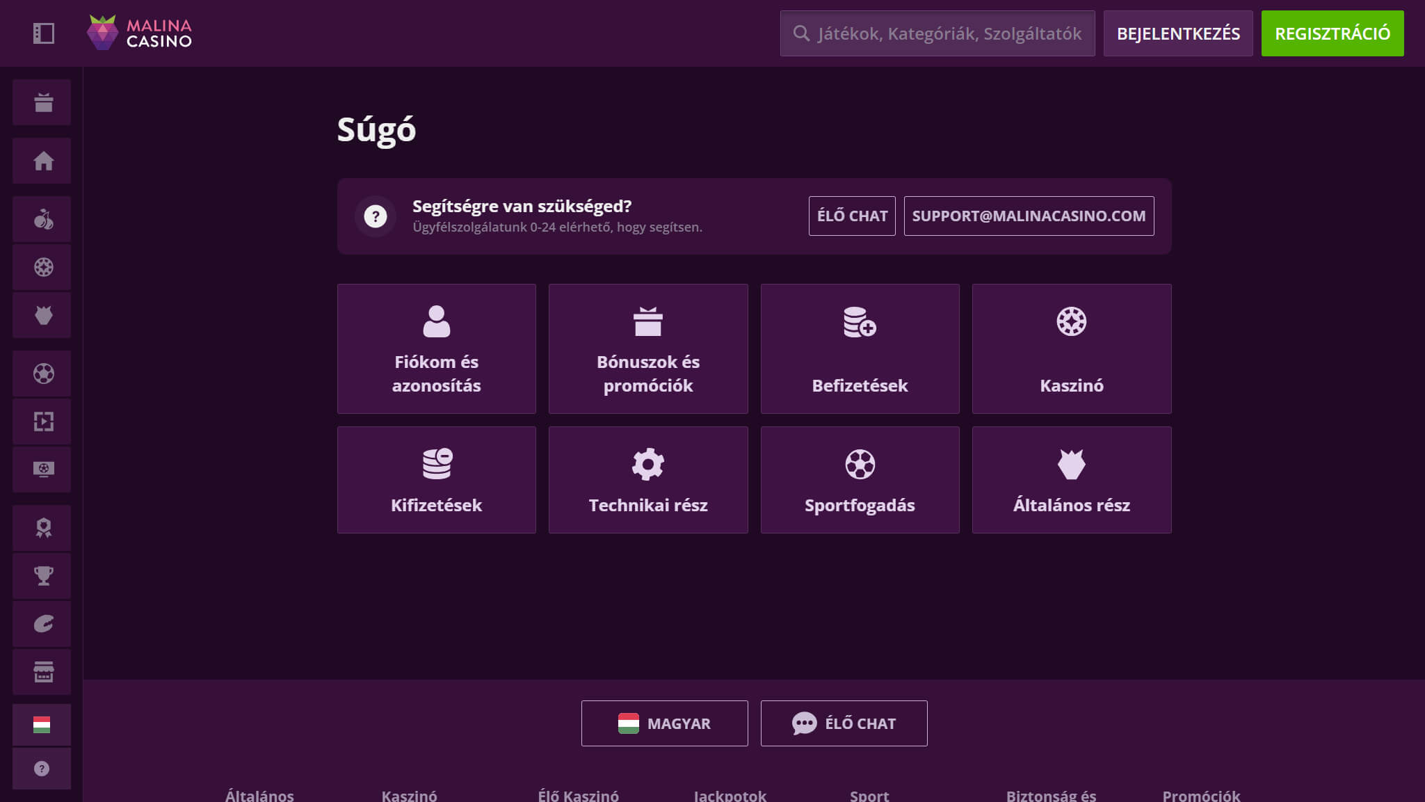 Malina Casino Support Hungary, sportfogadasok.net